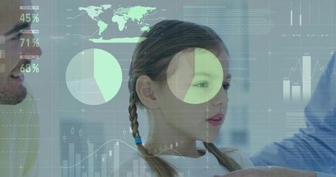 Girl engaging with future technology in modern office