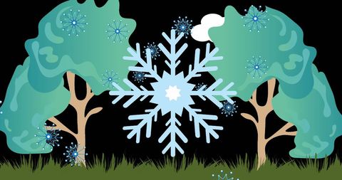 Festive Snowflake in Winter Forest Landscape
