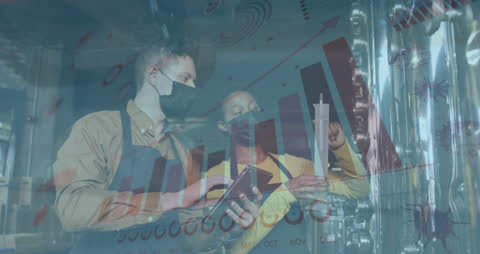 Diverse Team Analyzing Pandemic Data with Technological Overlay