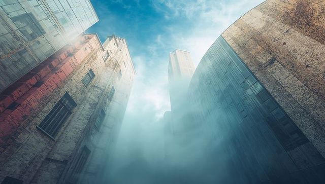 Skyscrapers Overhead in Mysterious Urban Alleyway