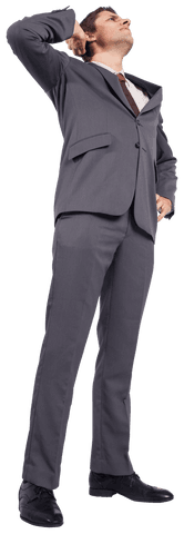 Transparent Businessman in Gray Suit Posing in Thoughtful Stance