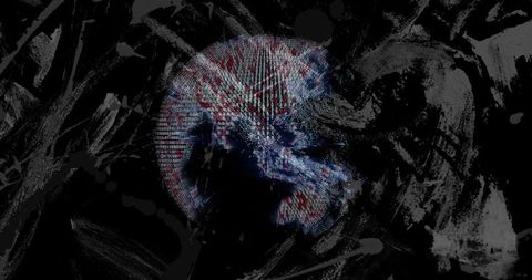 Glowing Digital Sphere in Abstract Brushstroke Art