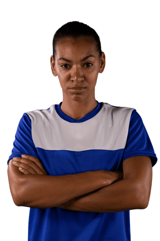 Confident Biracial Athlete with Blue and White Jersey on Transparent Background