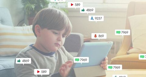 Child engaged with tablet technology and app notifications