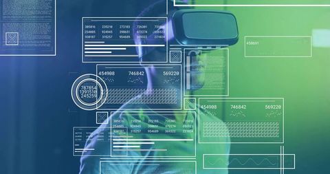 Man exploring vr in futuristic virtual lab environment