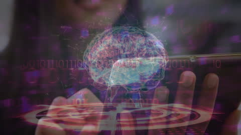 Digital Brain Concept with Holographic Data Over Tablet