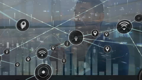 Digital Network Overlay on Confident Business Leader