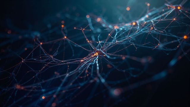 Digital network of glowing nodes and connections in futuristic space