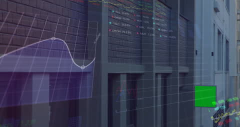Animated Financial Data Streaming Over Modern Urban Building