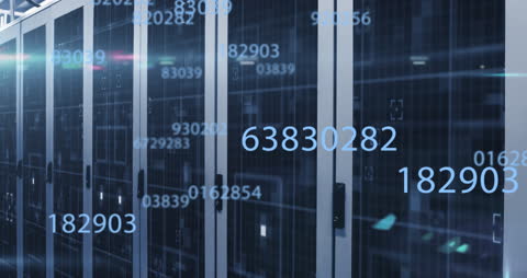 Blurred Numeric Data over Modern Server Room