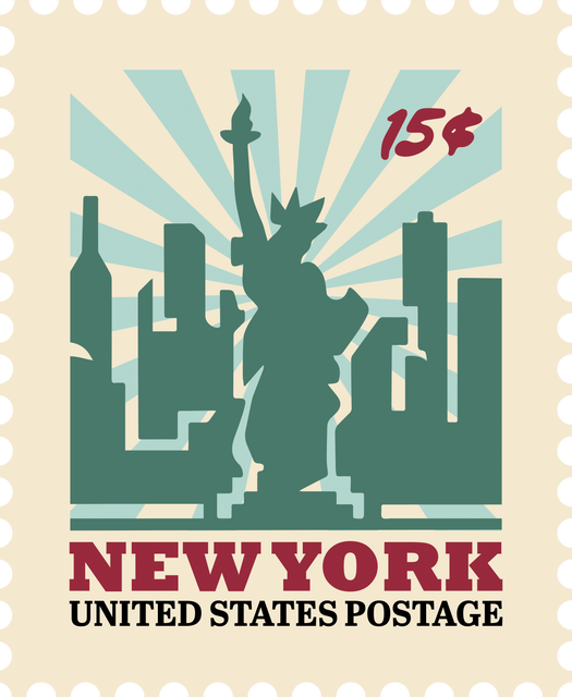 Vintage New York Postage Stamp with Statue of Liberty on Transparent Background - Download Free Stock Videos Pikwizard.com