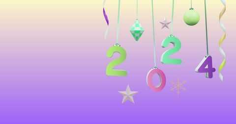 2024 hanging decorations with festive gradient background
