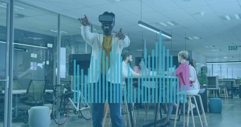 Man Engaging in Virtual Reality in Modern Office Environment