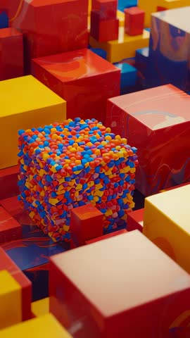 Camera Shifting Around Pebble Cube Revealing Glossy Geometric Blocks Vertical Video