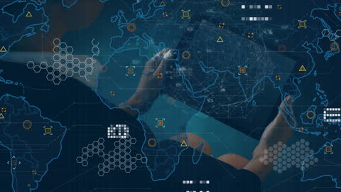 Businessman Wearing VR Headset Analyzing Global Network Concepts