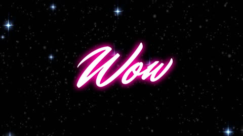 Neon Script Wow with Glittering Digital Stars