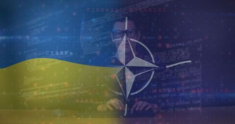 Cyber warfare concept over nato and ukraine imagery