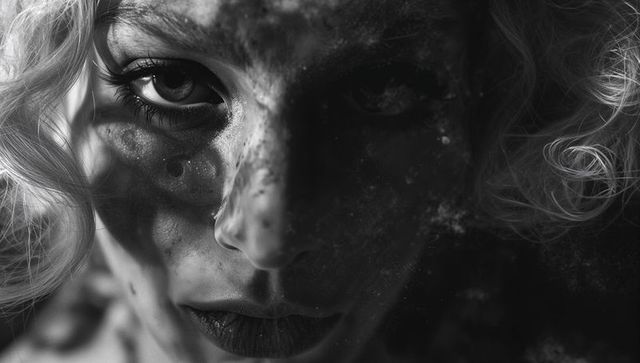 Dramatic monochrome portrait of painted female face
