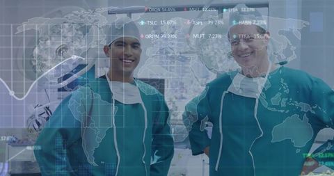 Surgeons with innovative technology in advanced hospital setting