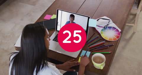 Business Video Call with Countdown Overlay on Laptop Screen
