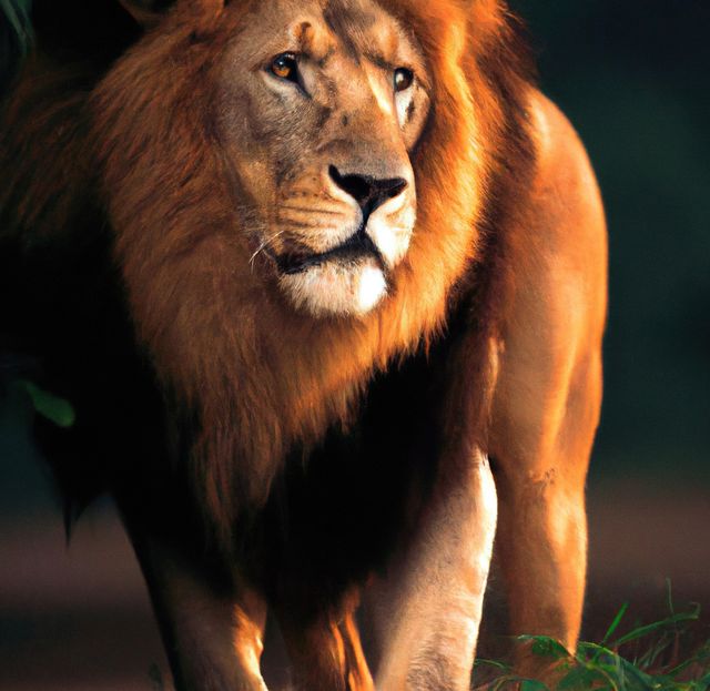 Portrait of big lion looking past camera, with blurred background - Download Free Stock Photos Pikwizard.com