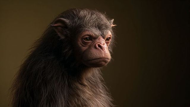 Juvenile chimpanzee portrait in contemplative mood