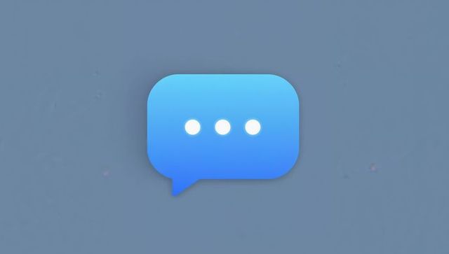 Blue chat bubble with typing dots on minimal slate background for ui and messaging