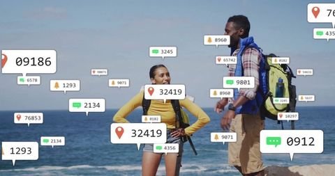 Hiking Friends Interacting with GPS Data by Ocean