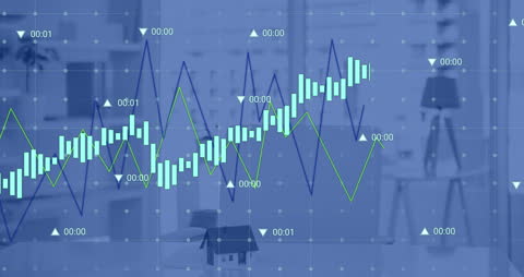 Abstract Financial Graphs Overlaid on Office Interior