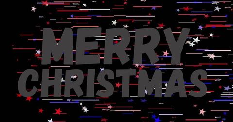 Merry christmas bold dark gray typography with red white blue star streaks on black