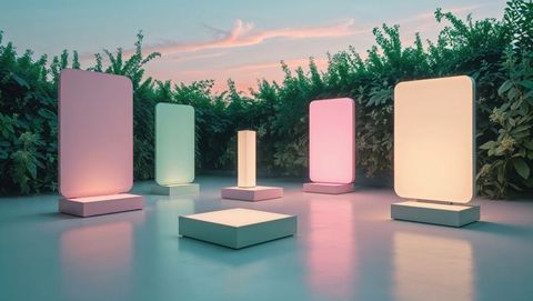 Futuristic Glowing Panels on Patio During Sunset