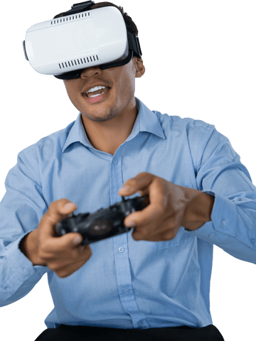 Businessman Enthusiastically Engaging in VR Gaming Transparent Background - Download Free Stock Videos Pikwizard.com