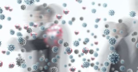 Abstract representation of covid-19 over busy office environment