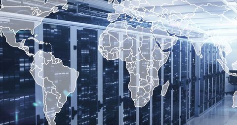 Global Data Network Visualization with Server Room Interface - Download Free Stock Images Pikwizard.com
