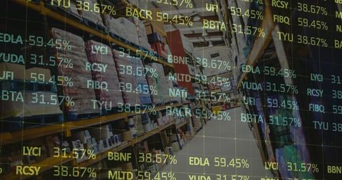 Warehouse with Data Overlay Signifying Global Shipping Operations - Download Free Stock Images Pikwizard.com