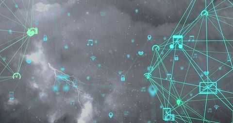 Digital Network of Connections with Cloudy Sky and Lightning - Download Free Stock Images Pikwizard.com