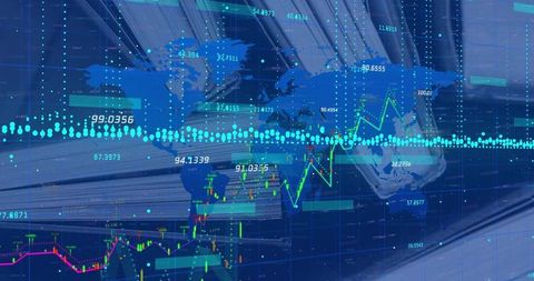 Digital Interface Finance Overlay With World Map and Chart Graphics