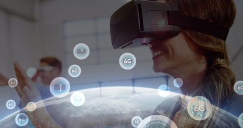 Woman Experiencing 6G Connectivity with VR Headsolemm - Download Free Stock Images Pikwizard.com