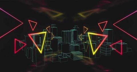 Futuristic Cityscape with Glowing Neon Geometric Patterns - Download Free Stock Images Pikwizard.com
