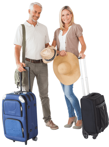 Happy Mature Couple with Luggage Ready for Vacation Transparent Background