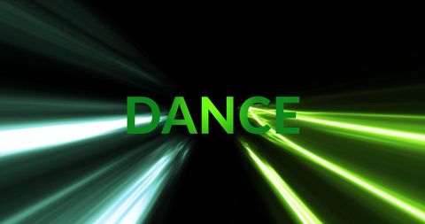 Dynamic dance text with radiant neon light trails