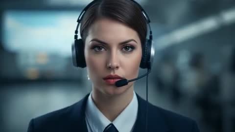 Customer service agent adjusting headset and boom microphone in call center close-up