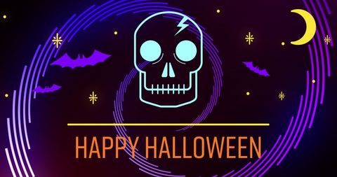 Neon Halloween Greeting with Skull and Bats Design