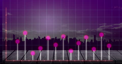 Digital Data Visualization Over Cityscape at Dusk