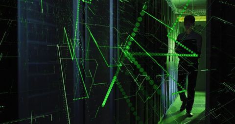 IT Engineer Analyzing Data in Advanced Server Room with Digital Overlay - Download Free Stock Images Pikwizard.com