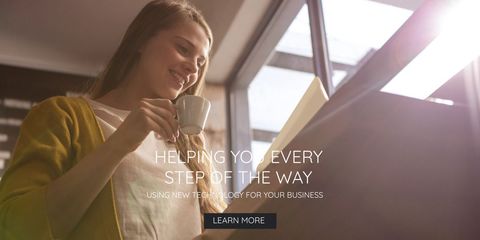 woman drinking coffee smiling at laptop for business success - Download Free Stock Templates Pikwizard.com