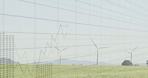 Overlay of wind turbines with growth graph symbolizing renewable progress