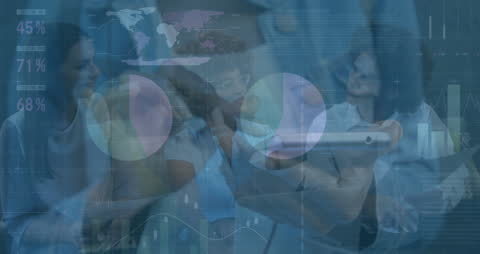 Digital Data Analysis Overlaid on Business Meeting Scenario