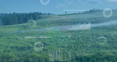 Data Visualization Overlay on Lush Green Plantation