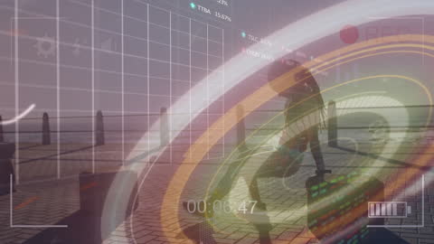 Abstract Data Visualization with Woman Exercising on Street